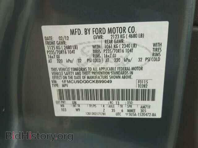 2012 FORD ESCAPE - VIN: 1FMCU9DG0CKB99049 - Фото 10
