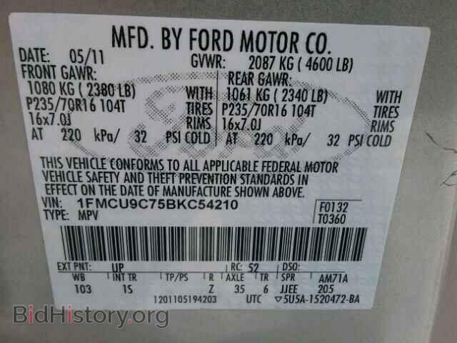 2011 FORD ESCAPE - VIN: 1FMCU9C75BKC54210 - Photo 10