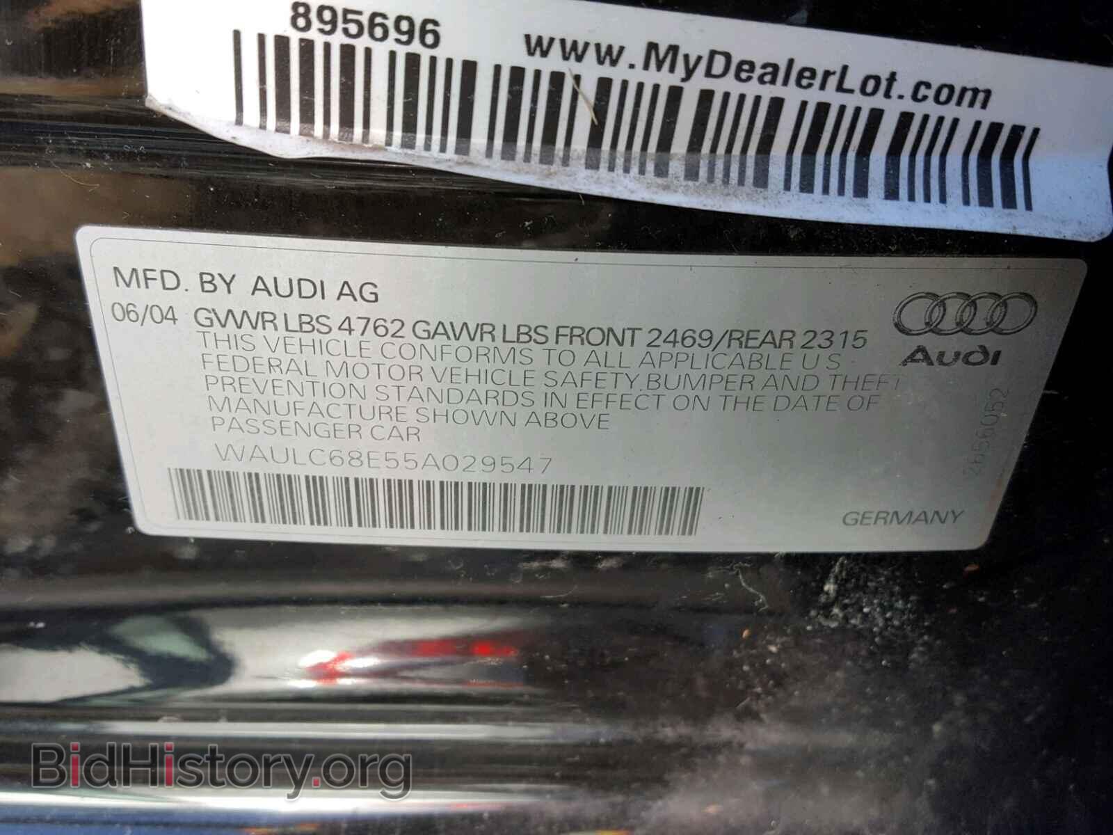 2005 AUDI A4 - VIN: WAULC68E55A029547 - Фото 10