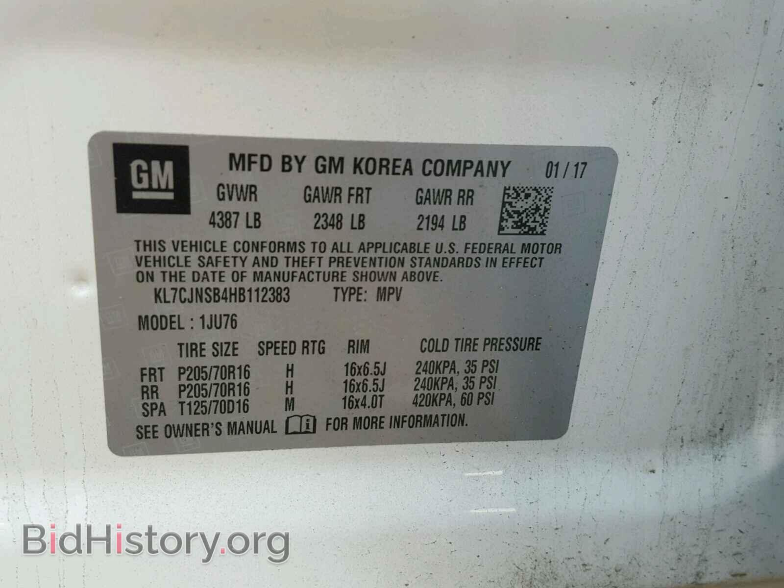 2017 CHEVROLET TRAX - VIN: KL7CJNSB4HB112383 - Фото 10