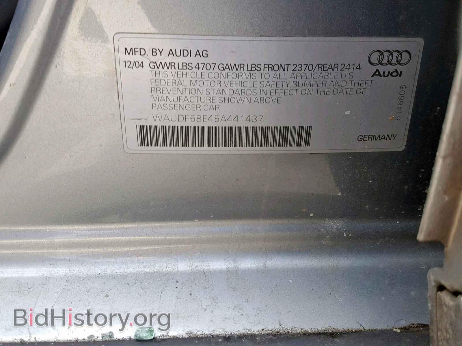 2005 AUDI A4 - VIN: WAUDF68E45A441437 - Фото 10