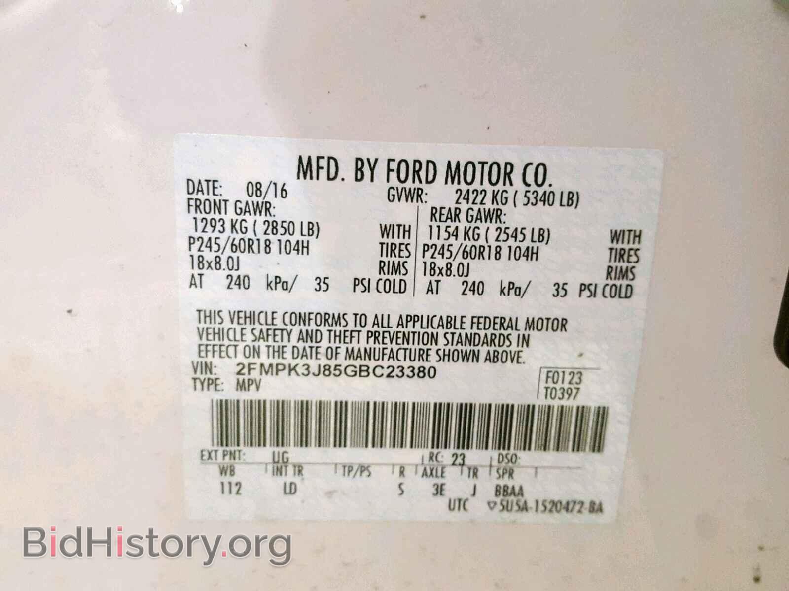 2016 FORD EDGE SEL - VIN: 2FMPK3J85GBC23380 - Photo 10
