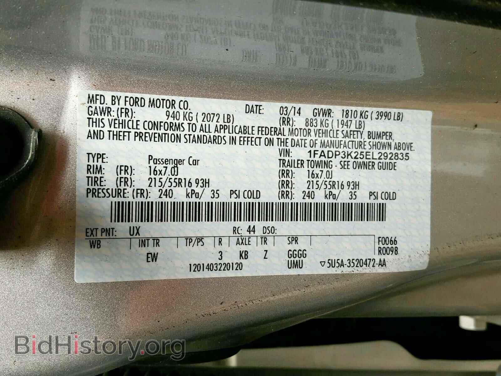 2014 FORD FOCUS - VIN: 1FADP3K25EL292835 - Фото 10