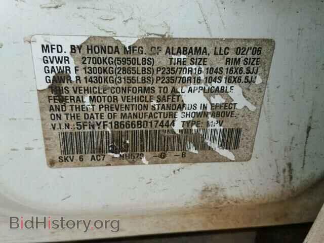 2006 HONDA PILOT - VIN: 5FNYF18666B017444 - Фото 10