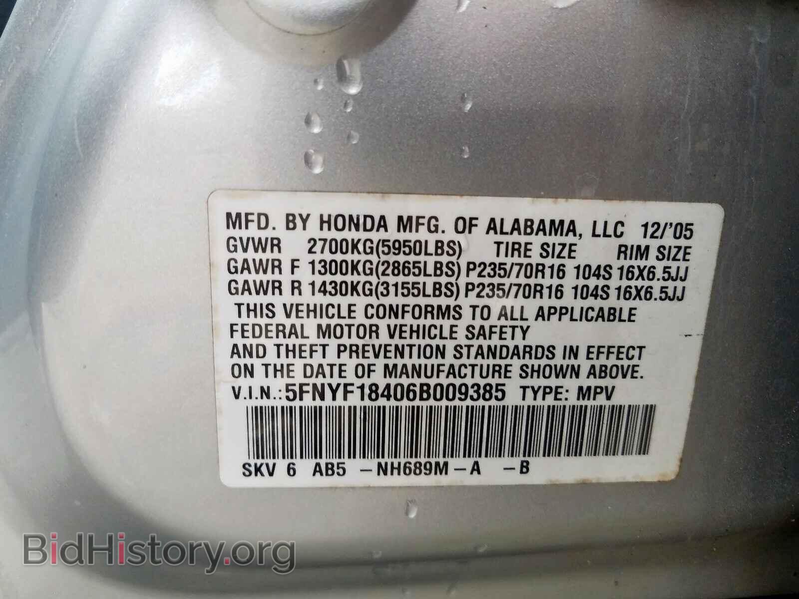 2006 HONDA PILOT EX - VIN: 5FNYF18406B009385 - Фото 10