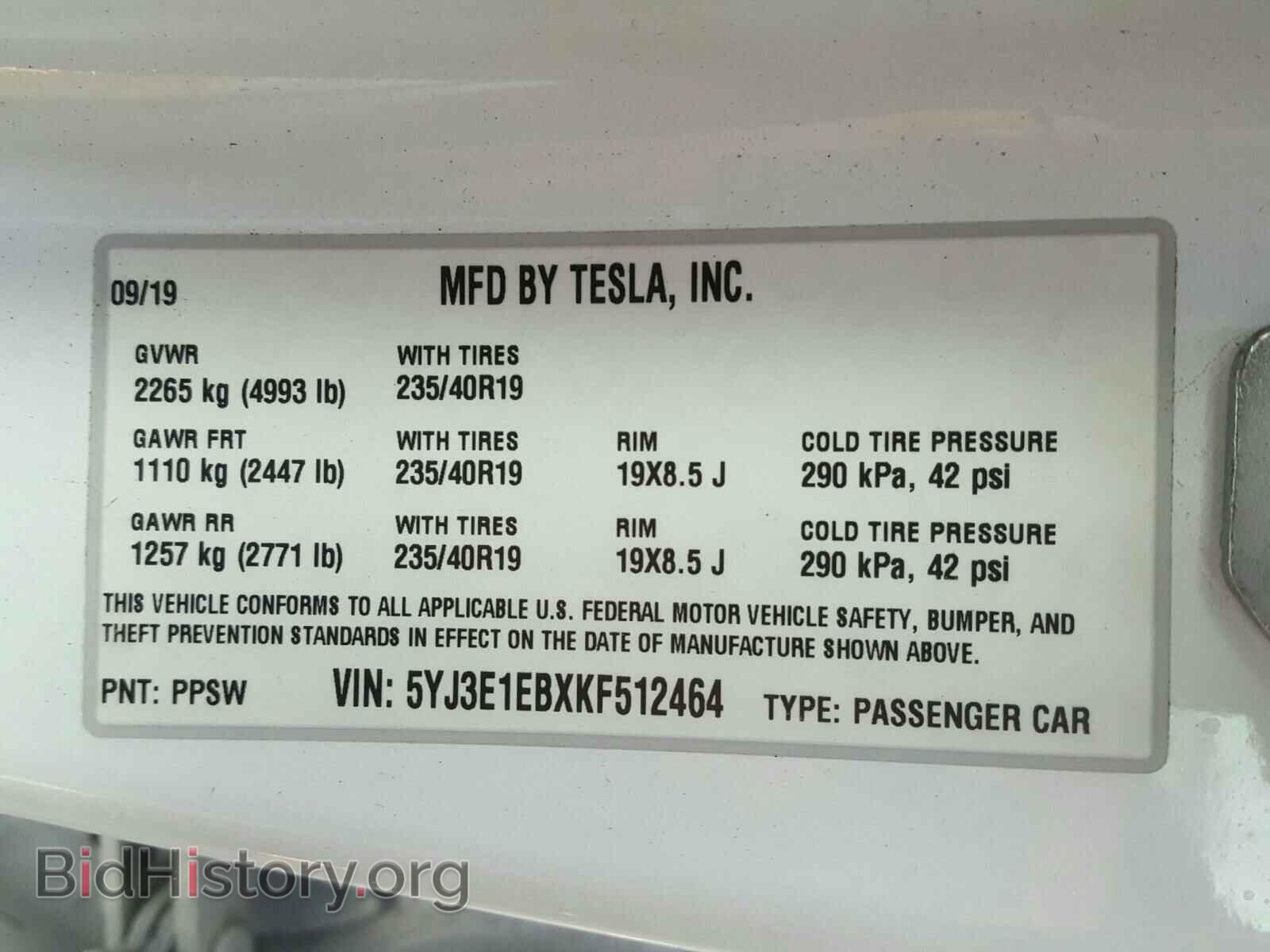 2019 TESLA MODEL 3 - VIN: 5YJ3E1EBXKF512464 - Фото 10