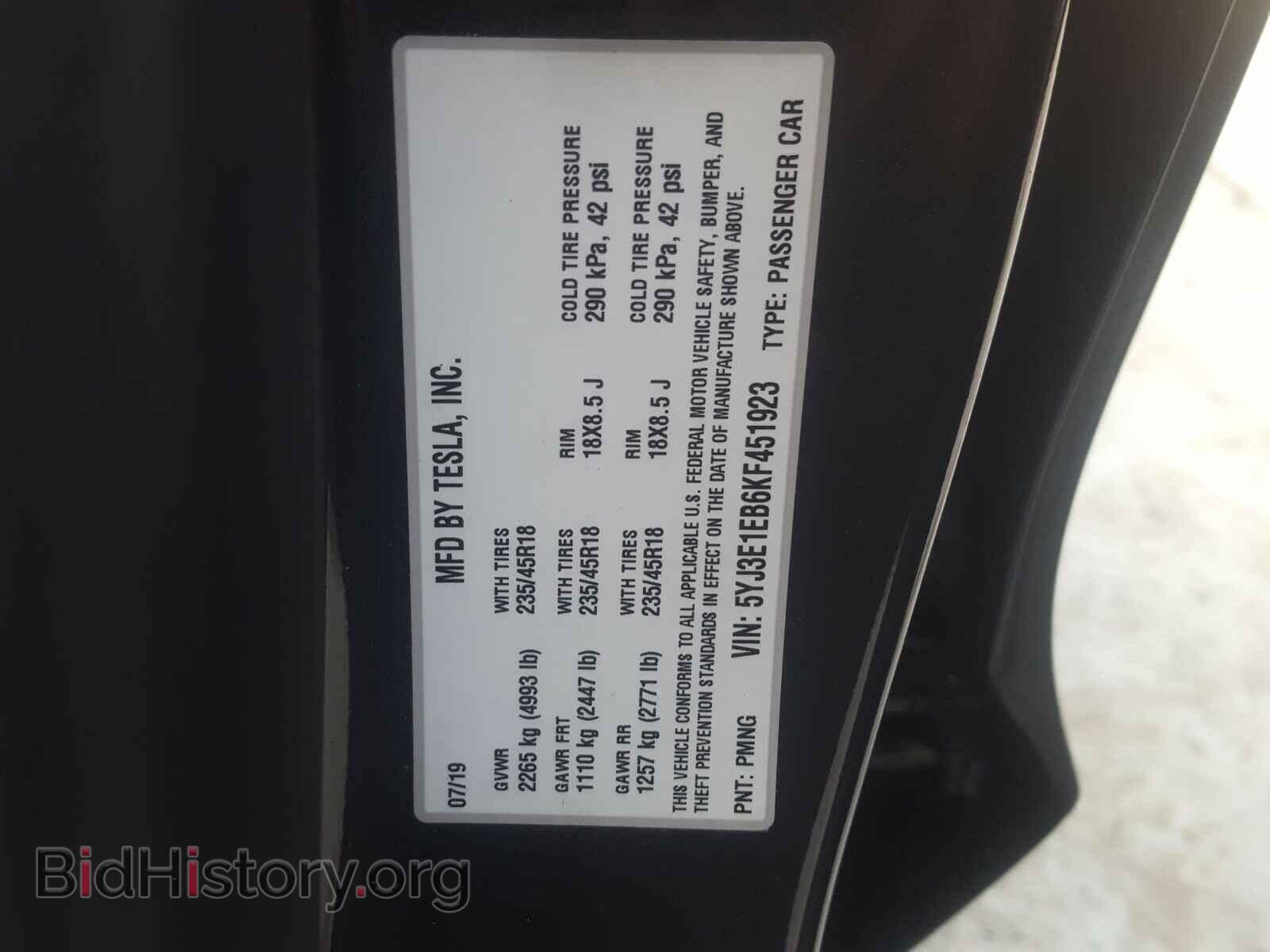2019 TESLA MODEL 3 - VIN: 5YJ3E1EB6KF451923 - Photo 10