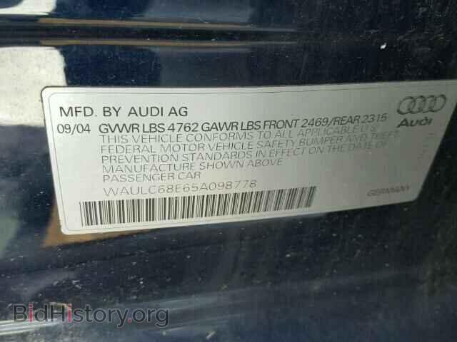 2005 AUDI A4 - VIN: WAULC68E65A098778 - Фото 10