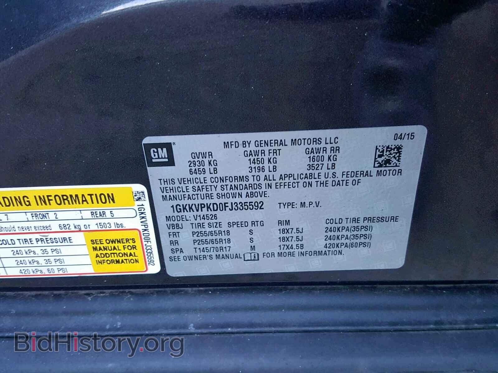 2015 GMC ACADIA - VIN: 1GKKVPKD0FJ335592 - Фото 10