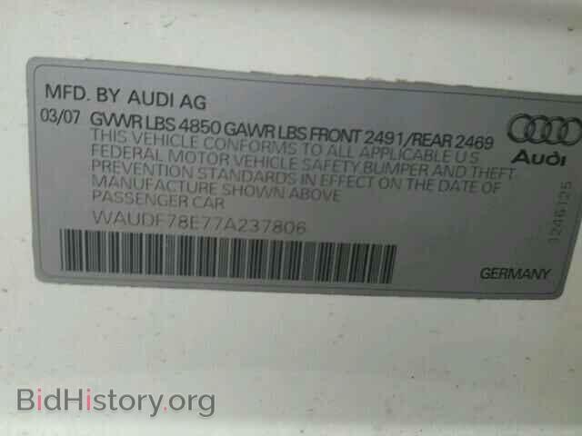 2007 AUDI A4 - VIN: WAUDF78E77A237806 - Фото 10