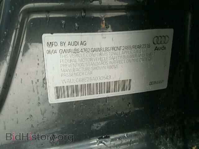 2005 AUDI A4 - VIN: WAULC68E25A030543 - Фото 10