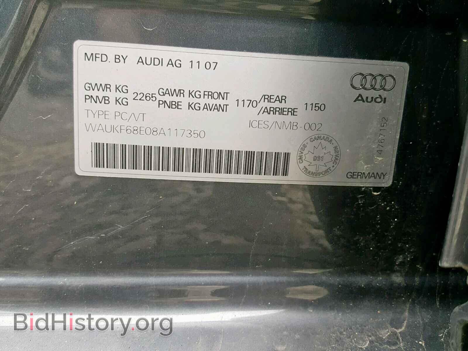 2008 AUDI A4 - VIN: WAUKF68E08A117350 - Фото 10