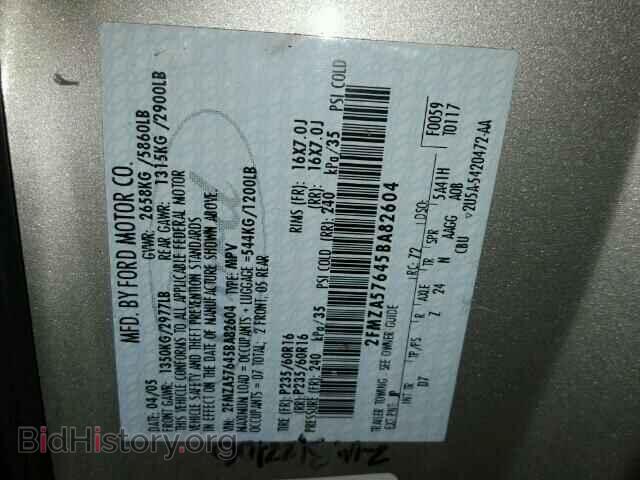 2005 FORD FREESTAR - VIN: 2FMZA57645BA82604 - Фото 10
