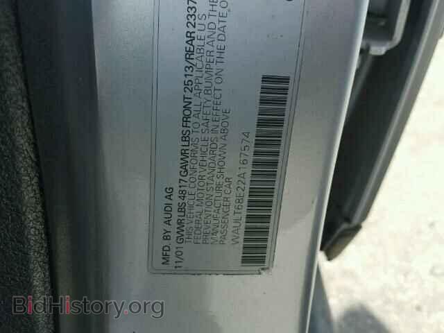 2002 AUDI A4 - VIN: WAULT68E22A167574 - Фото 10