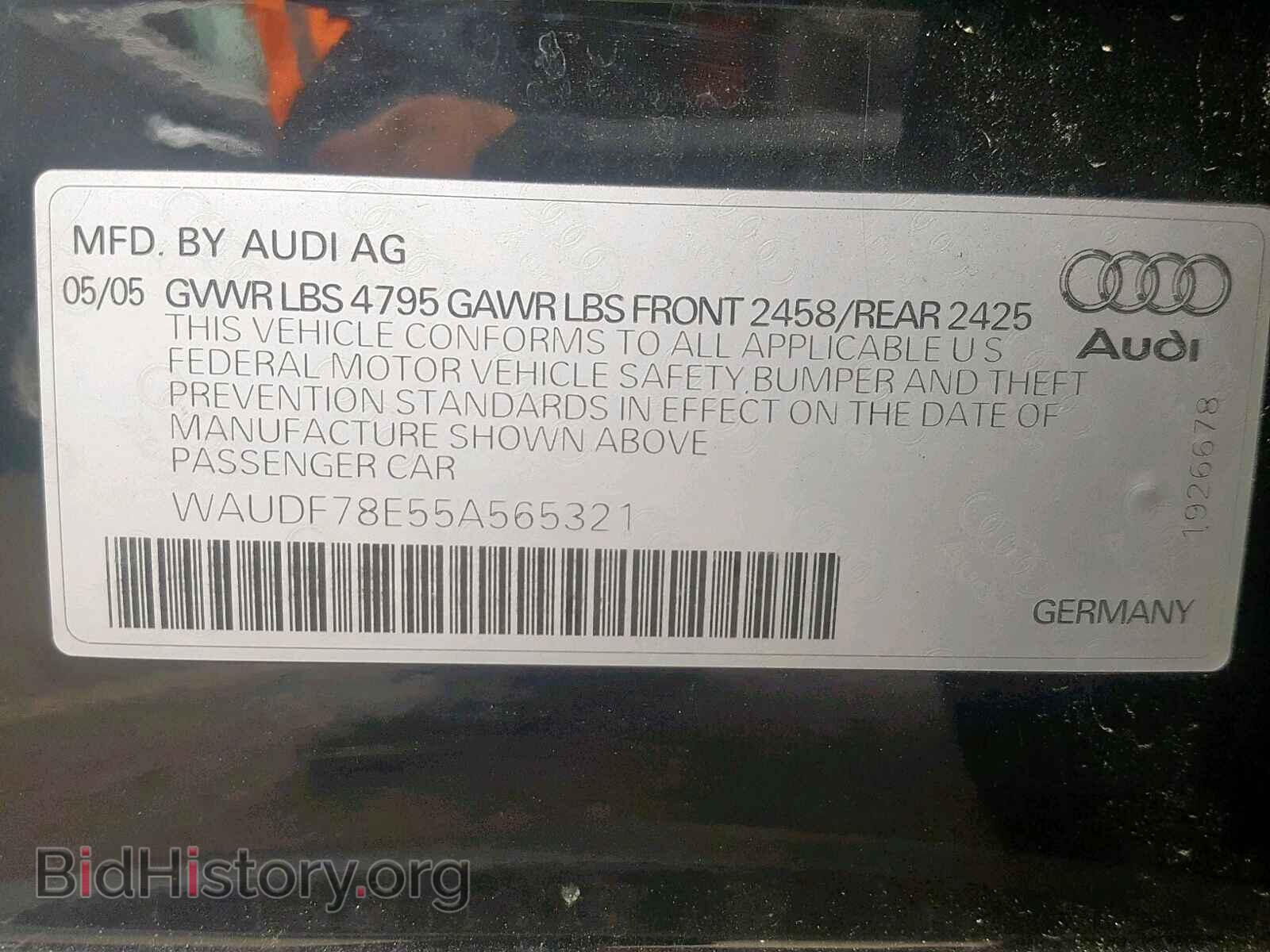 2005 AUDI A4 - VIN: WAUDF78E55A565321 - Фото 10
