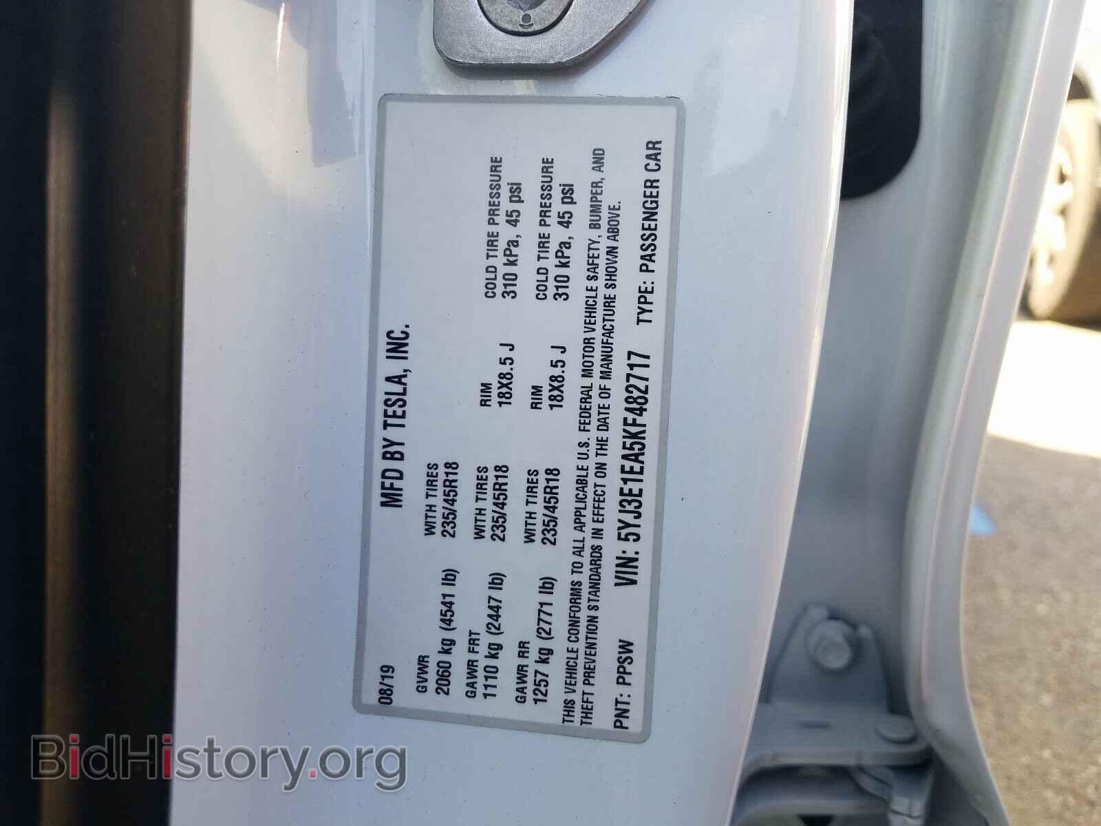 2019 TESLA MODEL 3 - VIN: 5YJ3E1EA5KF482717 - Фото 10