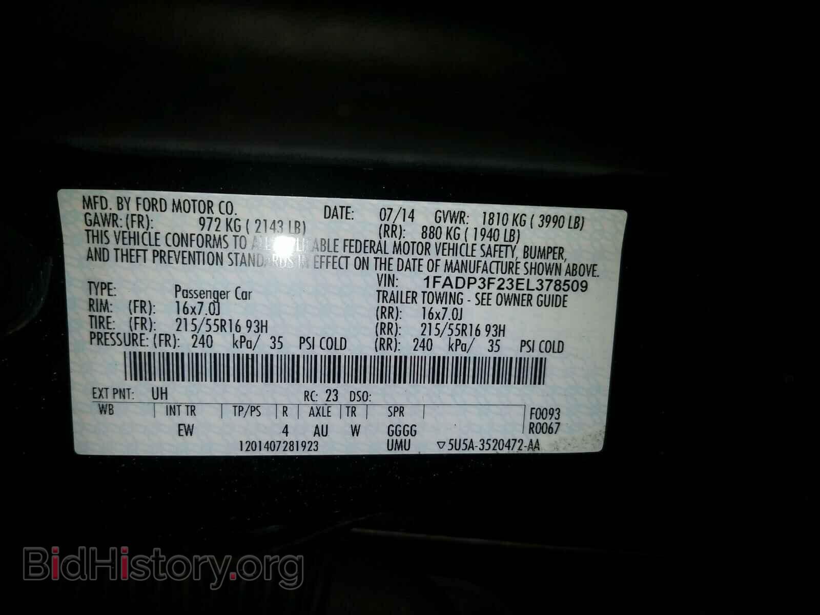 2014 FORD FOCUS - VIN: 1FADP3F23EL378509 - Фото 10