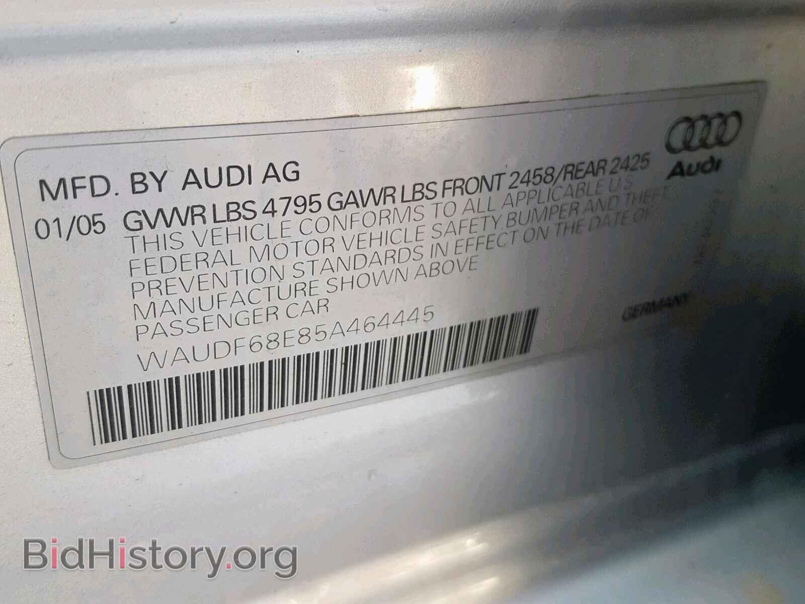 2005 AUDI A4 - VIN: WAUDF68E85A464445 - Фото 10