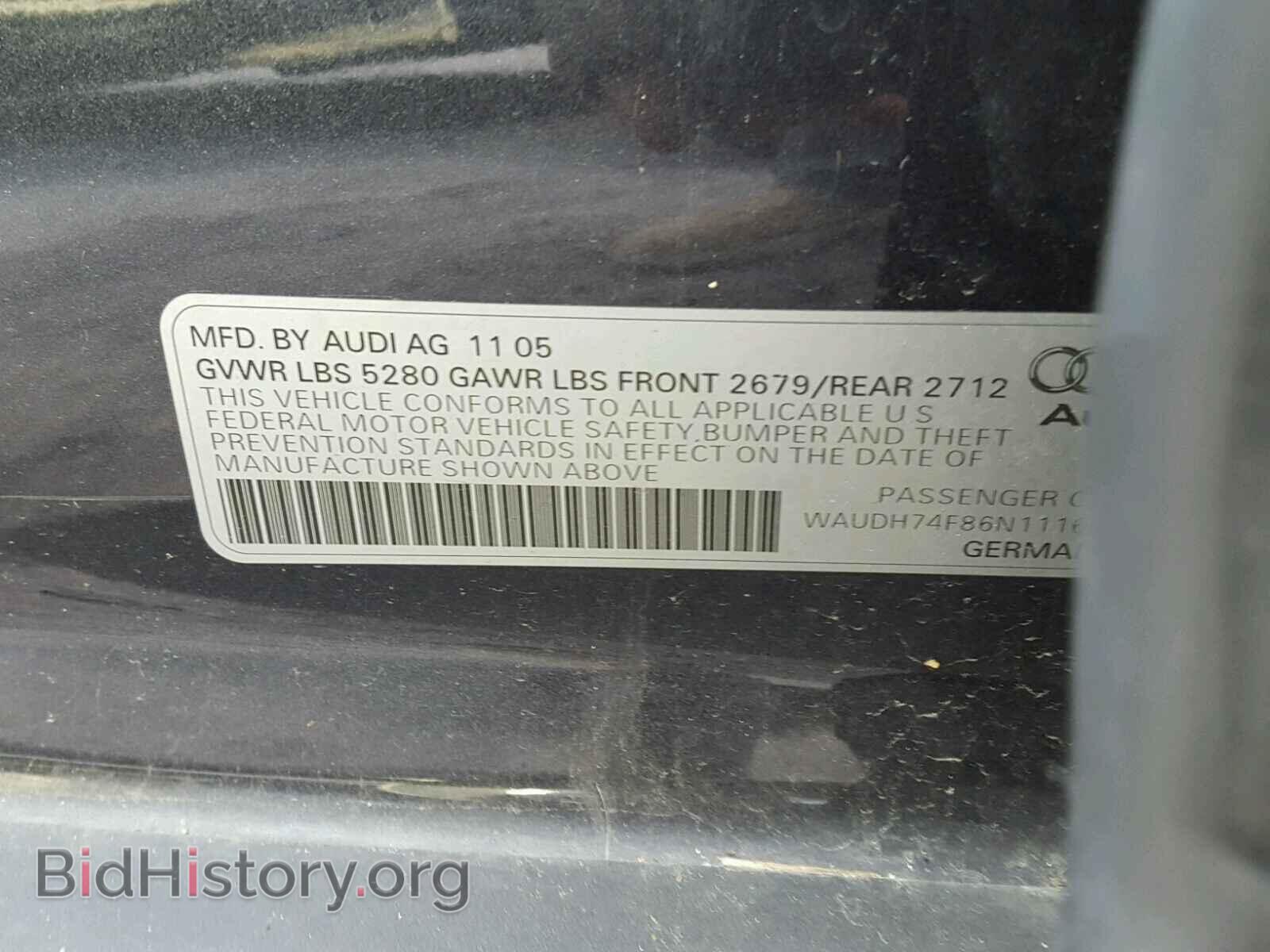2006 AUDI A6 - VIN: WAUDH74F86N111602 - Фото 10