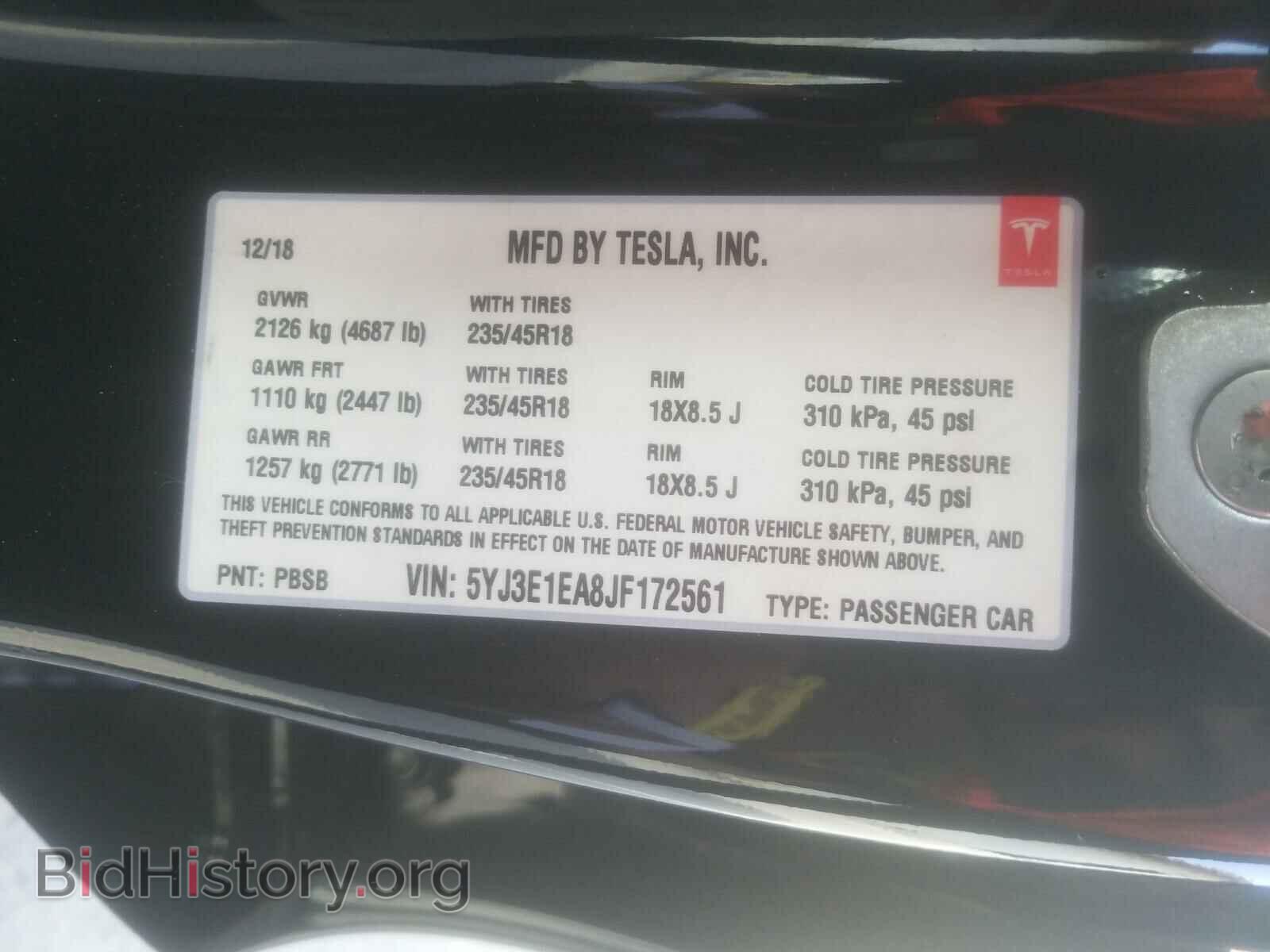 2018 TESLA MODEL 3 - VIN: 5YJ3E1EA8JF172561 - Фото 10