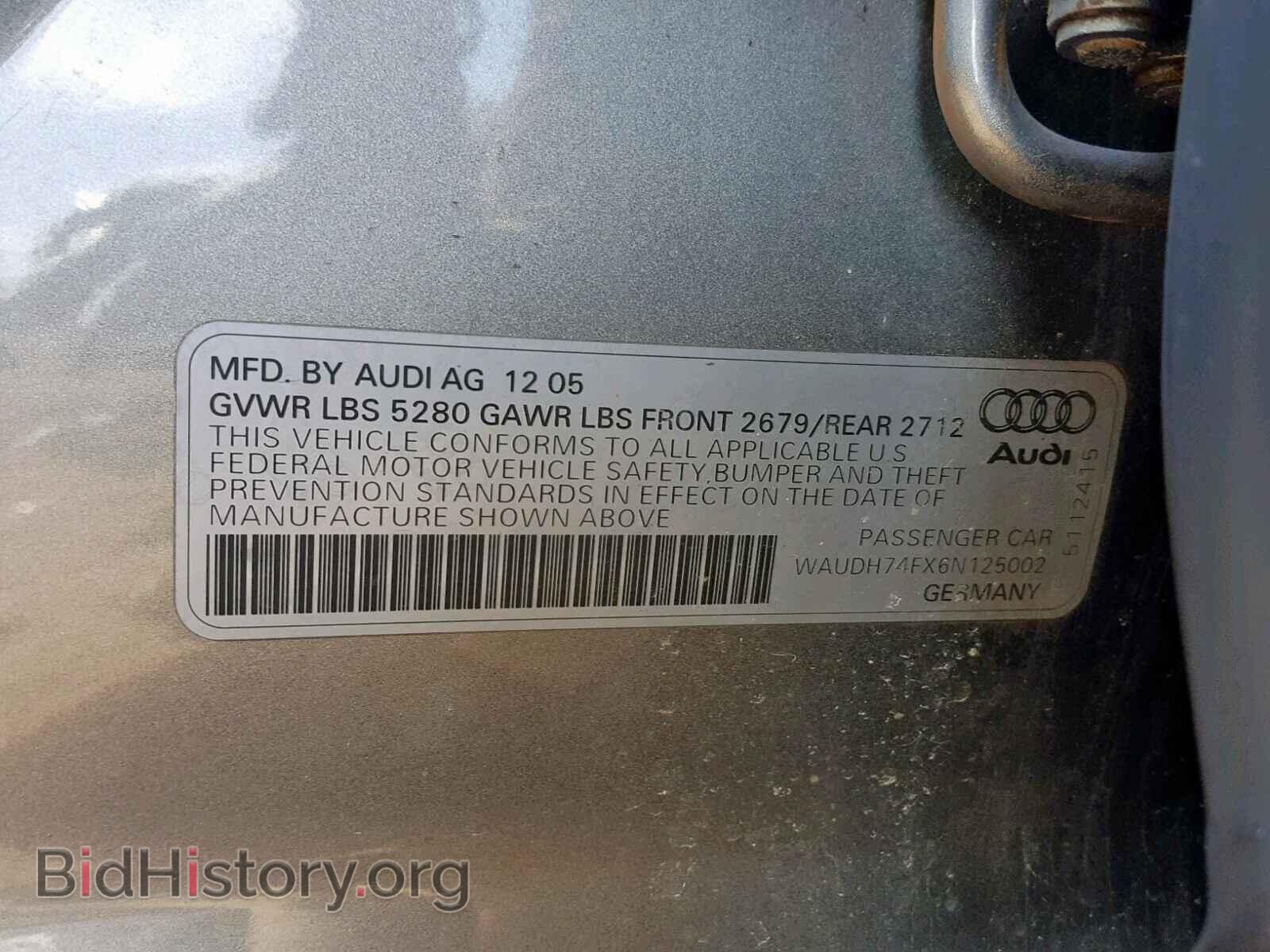 2006 AUDI A6 - VIN: WAUDH74FX6N125002 - Фото 10