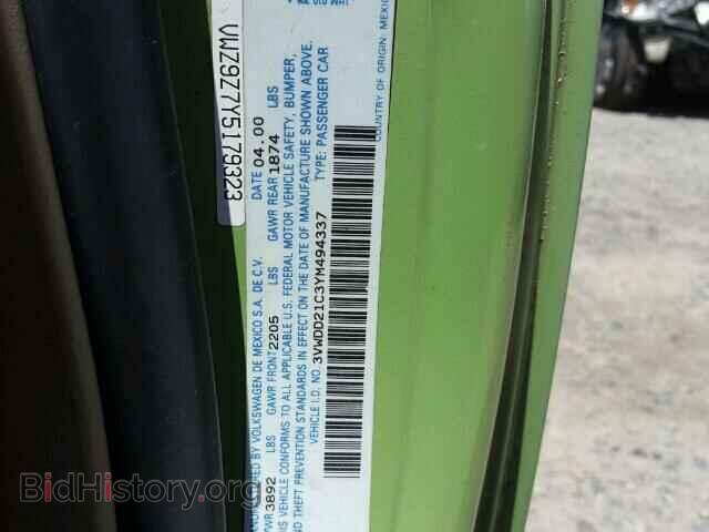 2000 VOLKSWAGEN BEETLE - VIN: 3VWDD21C3YM494337 - Фото 10