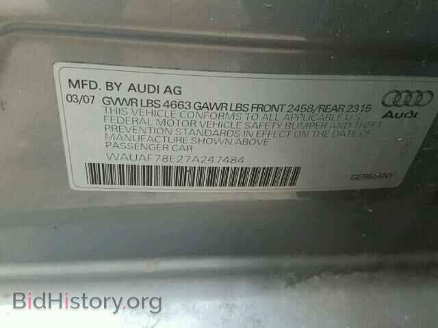 2007 AUDI A4 - VIN: WAUAF78E27A247484 - Фото 10