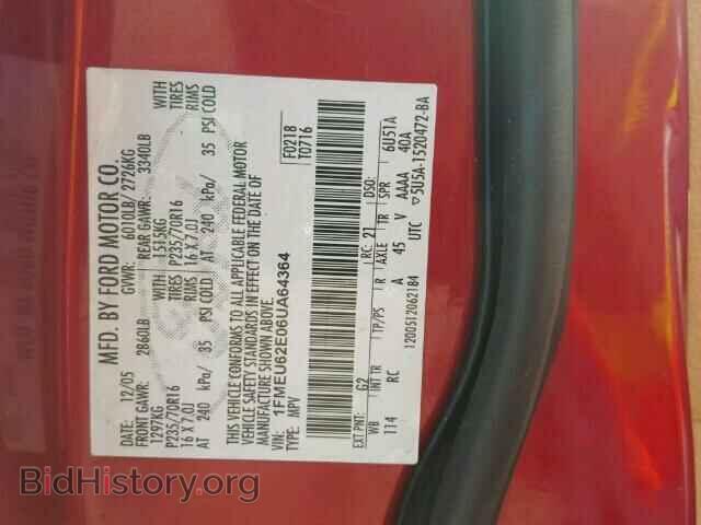 2006 FORD EXPLORER - VIN: 1FMEU62E06UA64364 - Фото 10