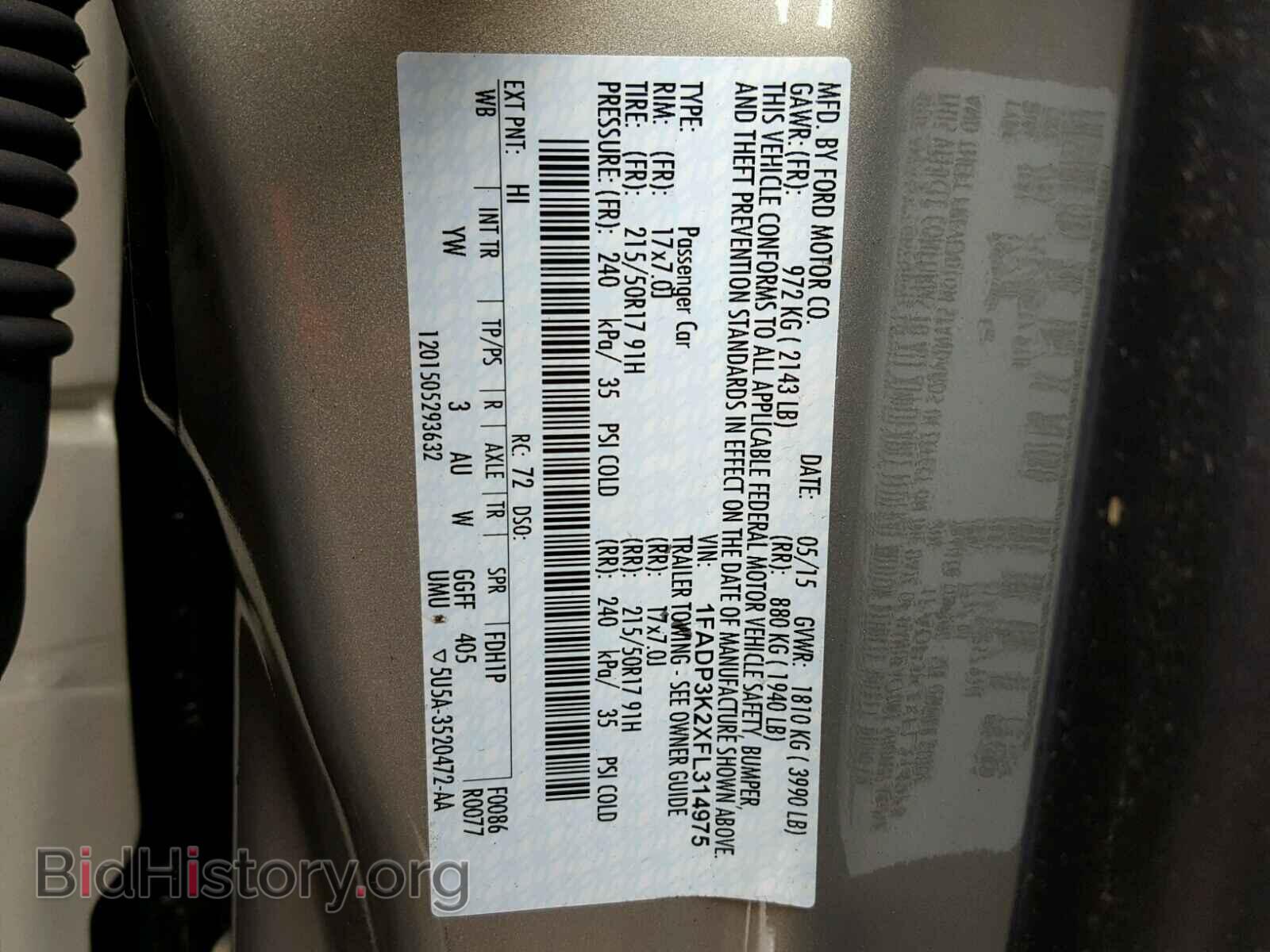2015 FORD FOCUS - VIN: 1FADP3K2XFL314975 - Фото 10