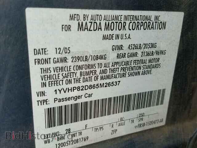 2006 MAZDA 6 - VIN: 1YVHP82D865M26537 - Фото 10
