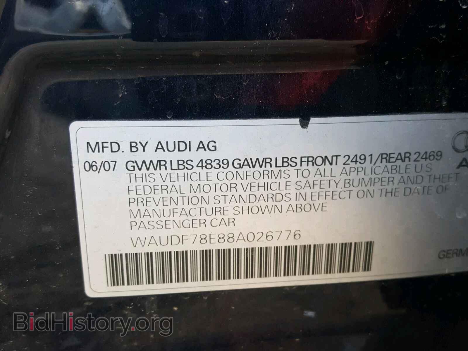 2008 AUDI A4 - VIN: WAUDF78E88A026776 - Фото 10