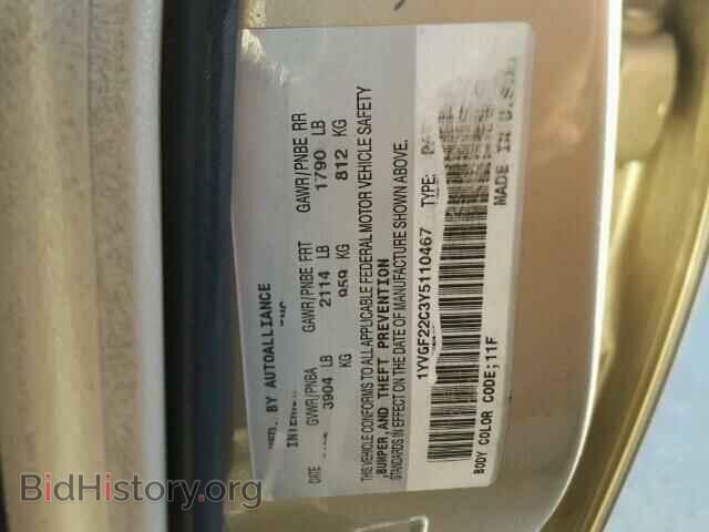 2000 MAZDA 626 - VIN: 1YVGF22C3Y5110467 - Фото 10
