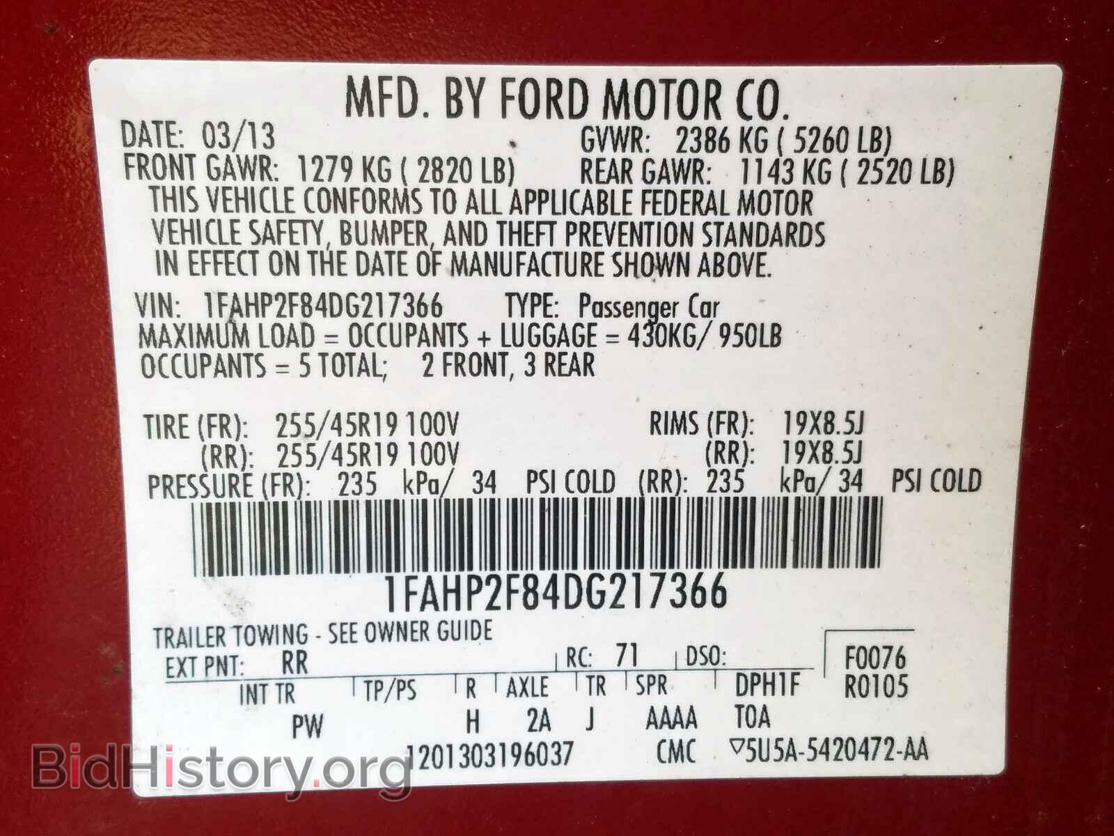 2013 FORD TAURUS LIM - VIN: 1FAHP2F84DG217366 - Photo 10