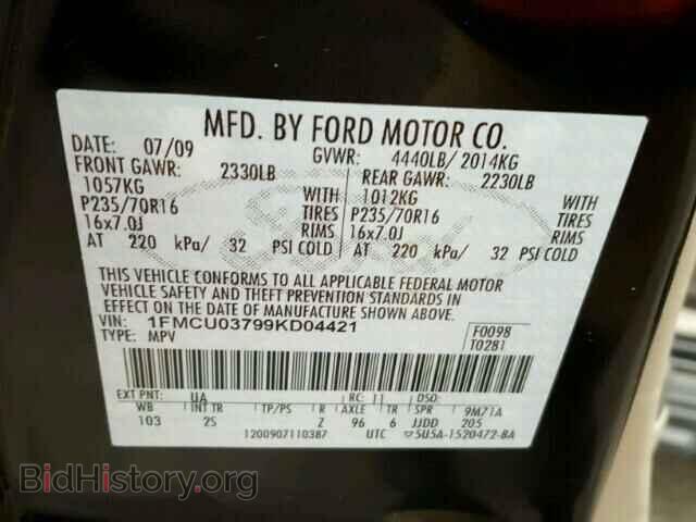 2009 FORD ESCAPE - VIN: 1FMCU03799KD04421 - Фото 10