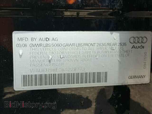 2006 AUDI A4 - VIN: WAUKH98E16A228773 - Фото 10