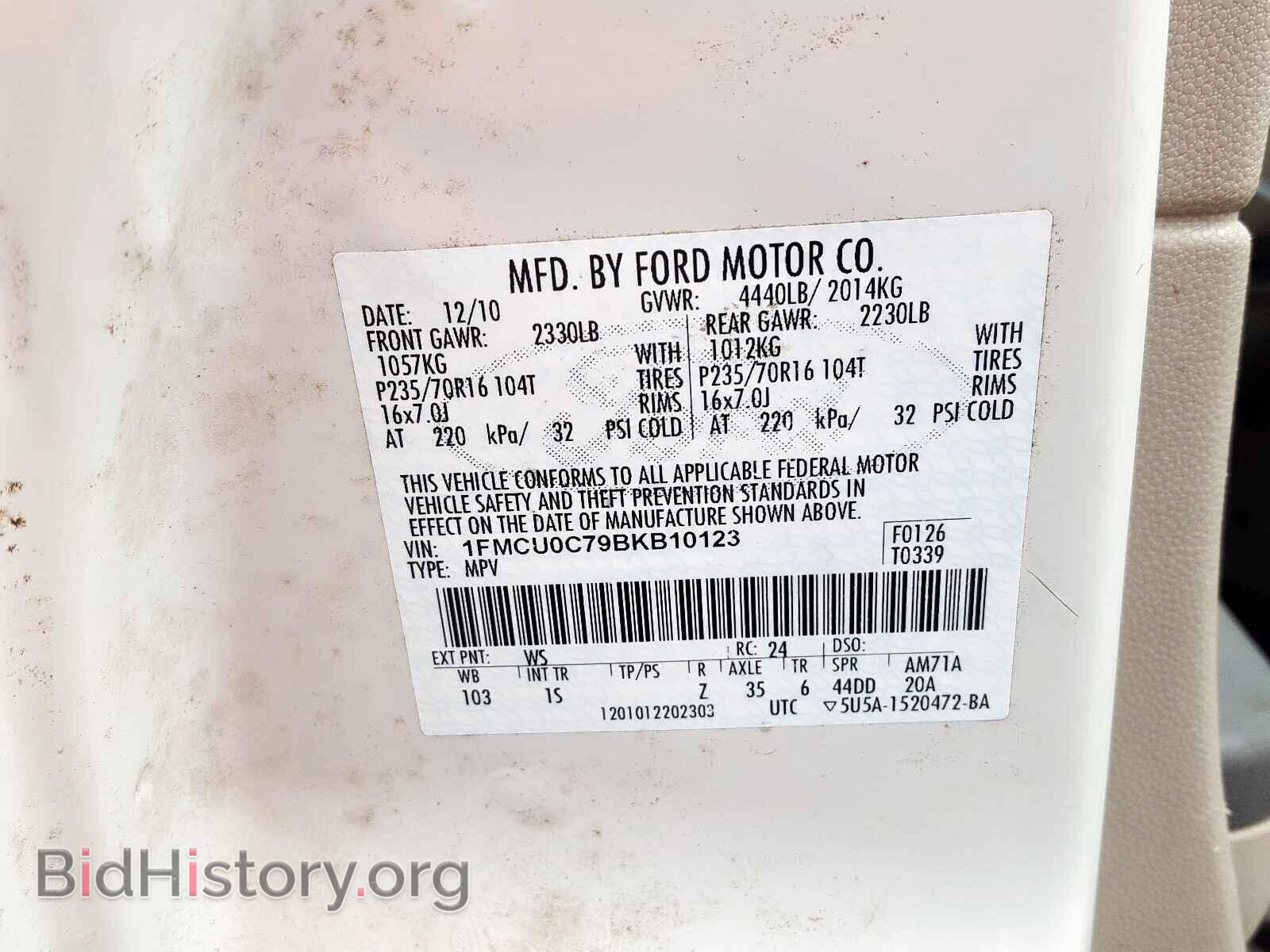 2011 FORD ESCAPE - VIN: 1FMCU0C79BKB10123 - Фото 10