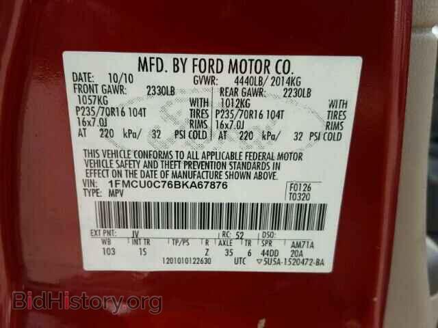 2011 FORD ESCAPE - VIN: 1FMCU0C76BKA67876 - Фото 10