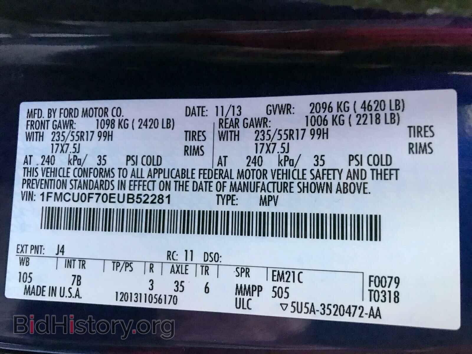 2014 FORD ESCAPE S - VIN: 1FMCU0F70EUB52281 - Фото 10