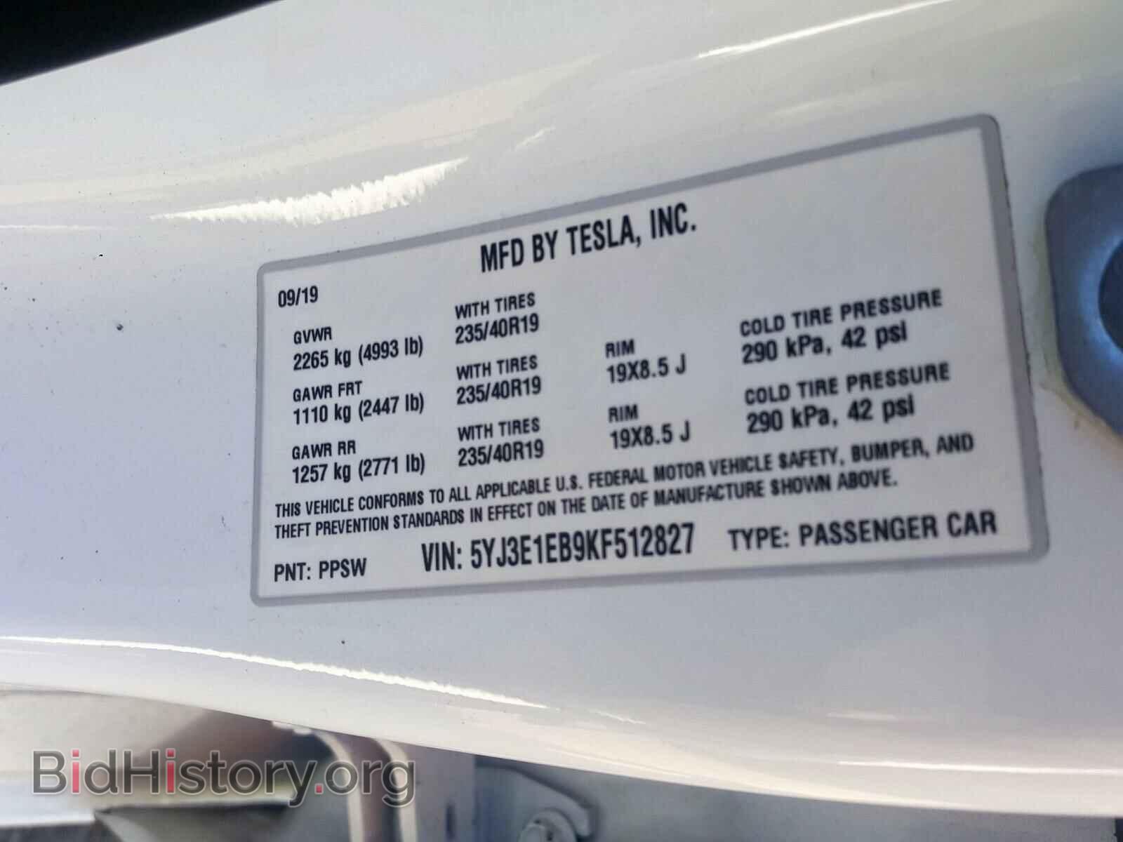 2019 TESLA MODEL 3 - VIN: 5YJ3E1EB9KF512827 - Фото 10