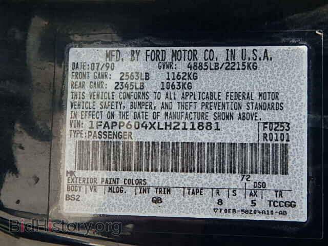 1990 FORD TBIRD - VIN: 1FAPP604XLH211881 - Фото 9