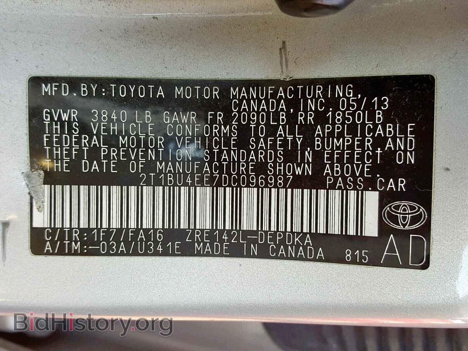 2013 TOYOTA COROLLA BA - VIN: 2T1BU4EE7DC096987 - Фото 10
