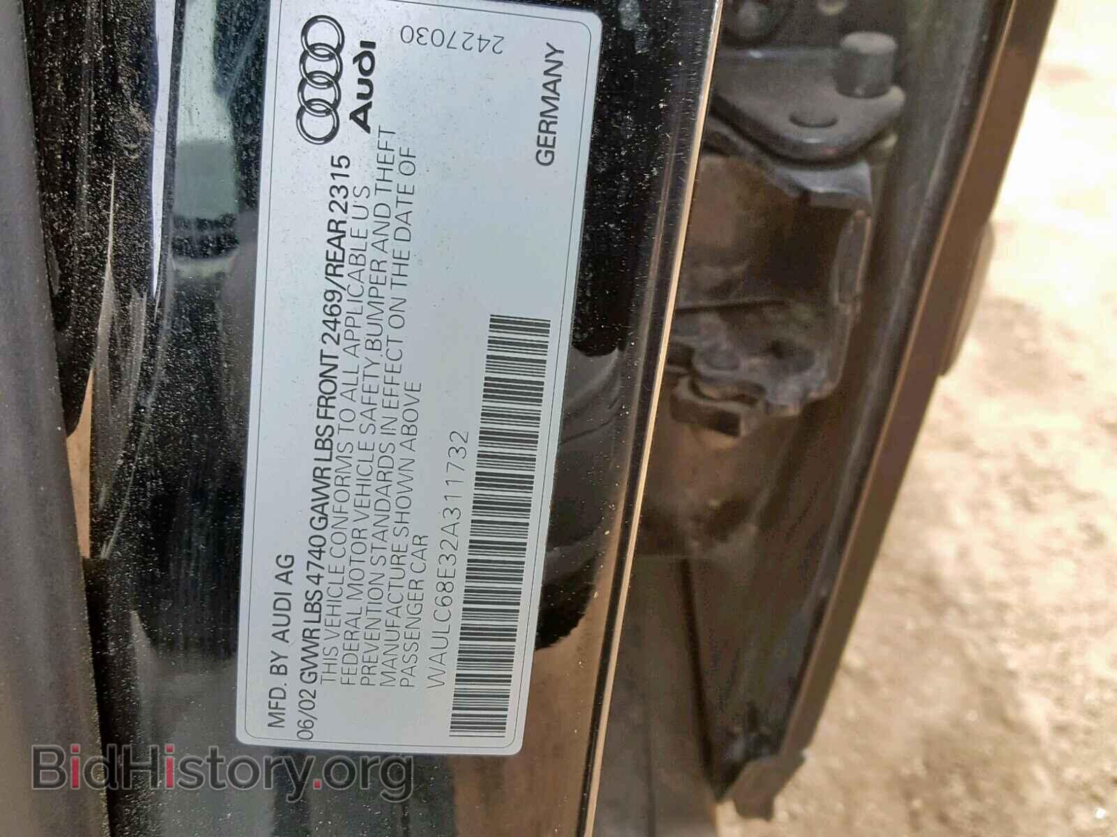 2002 AUDI A4 - VIN: WAULC68E32A311732 - Фото 10