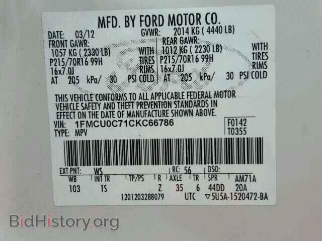 2012 FORD ESCAPE - VIN: 1FMCU0C71CKC66786 - Фото 10