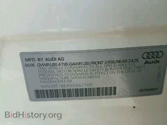 2005 AUDI A4 - VIN: WAUDF78E45A557100 - Фото 10