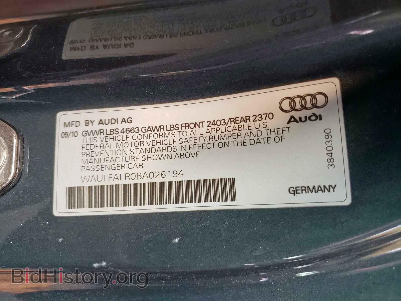 2011 AUDI A5 - VIN: WAULFAFR0BA026194 - Фото 10