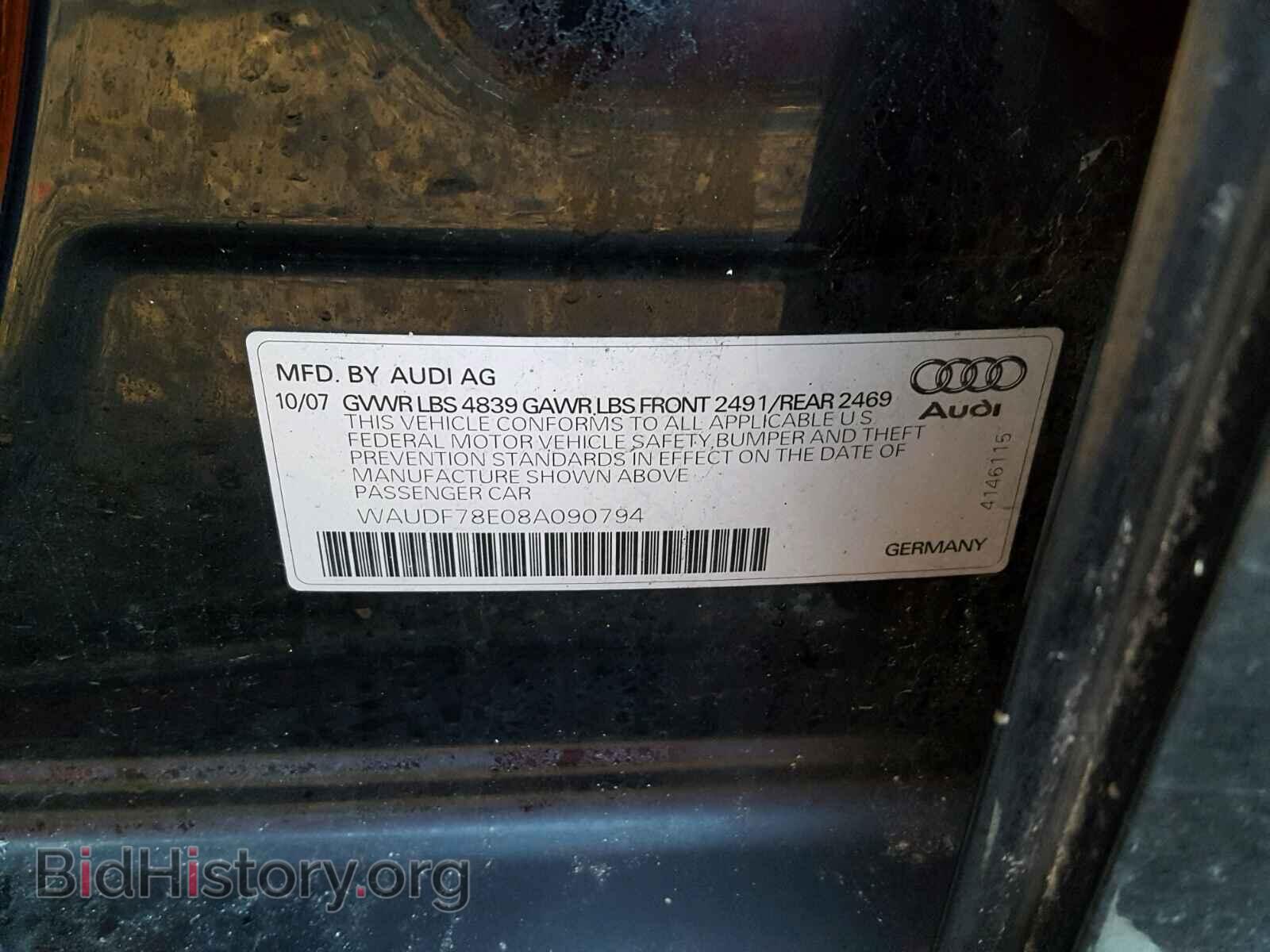 2008 AUDI A4 - VIN: WAUDF78E08A090794 - Фото 10