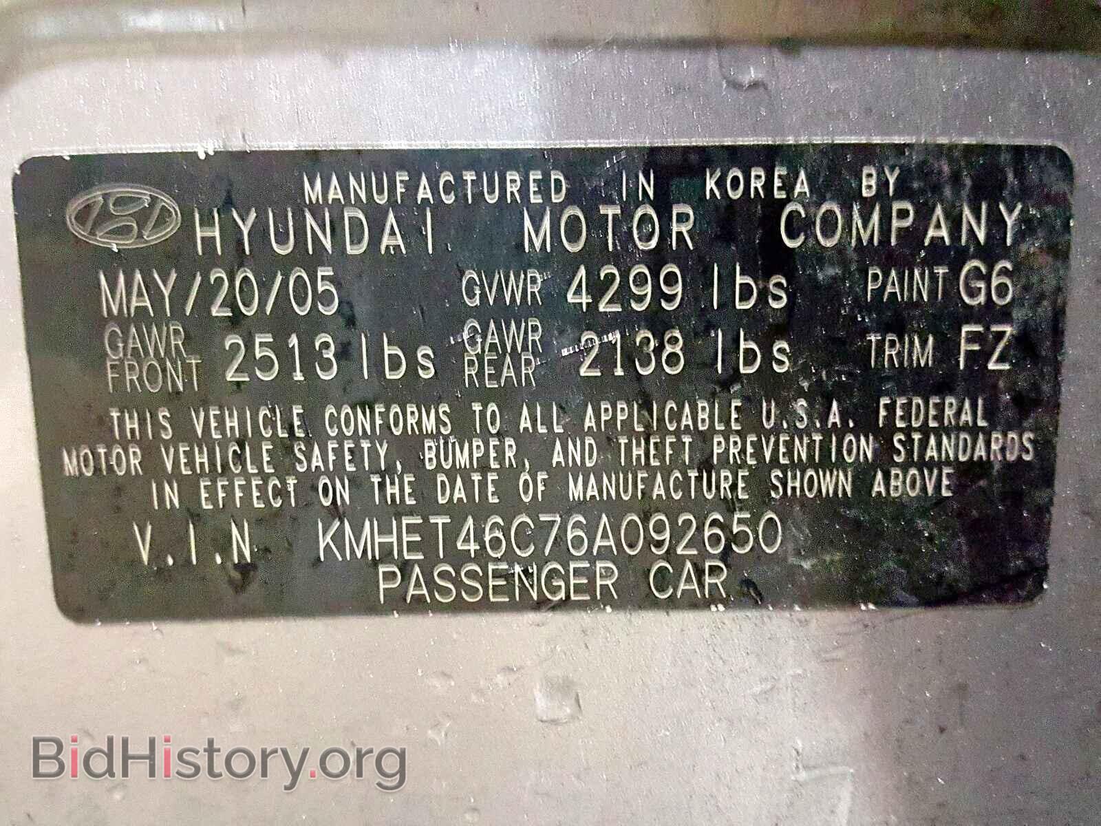 2006 HYUNDAI SONATA - VIN: KMHET46C76A092650 - Фото 10