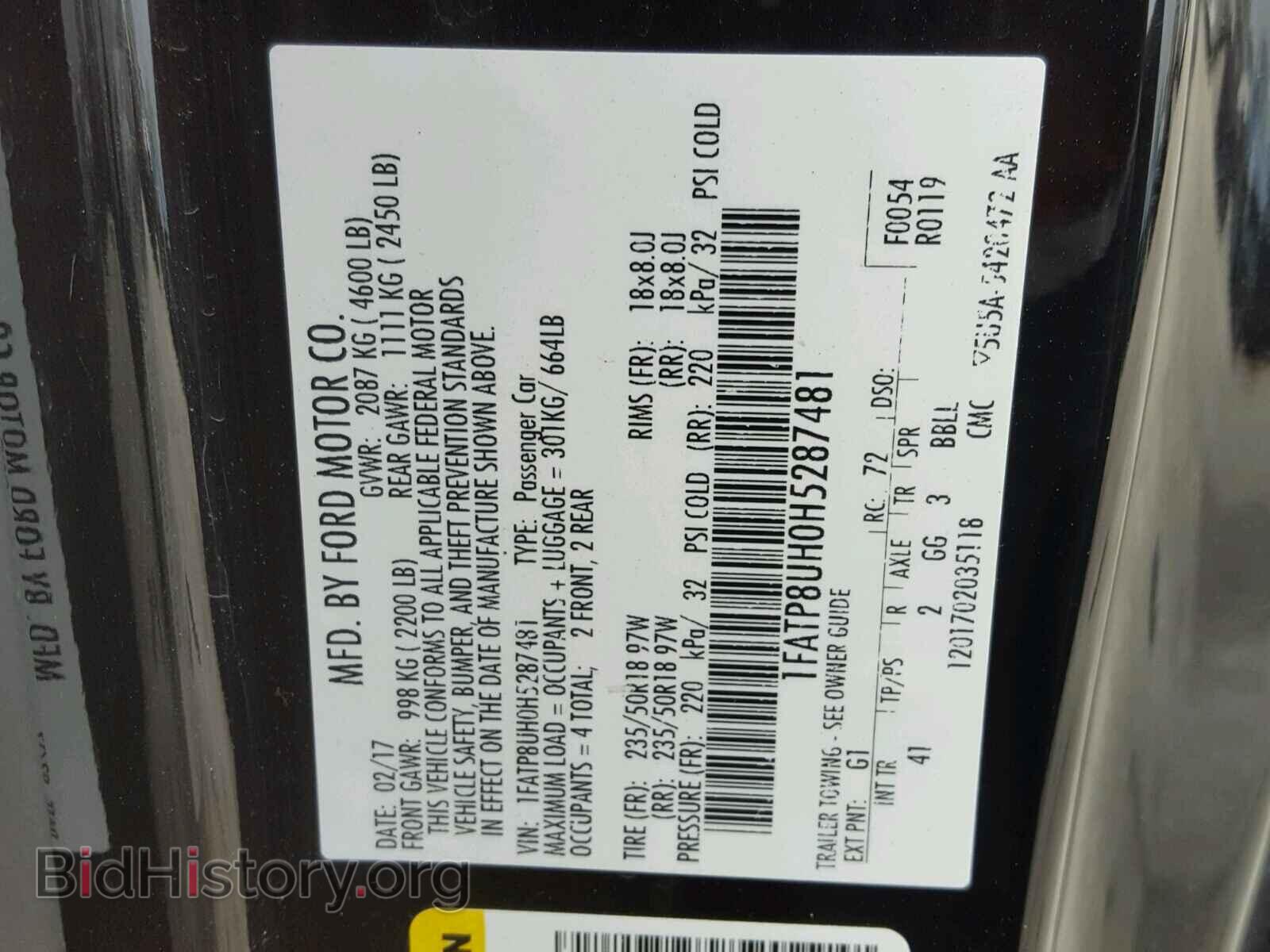 2017 FORD MUSTANG - VIN: 1FATP8UH0H5287481 - Фото 10