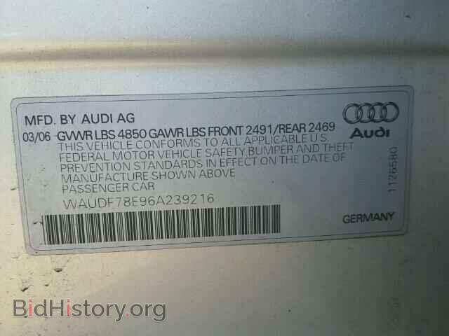 2006 AUDI A4 - VIN: WAUDF78E96A239216 - Фото 10