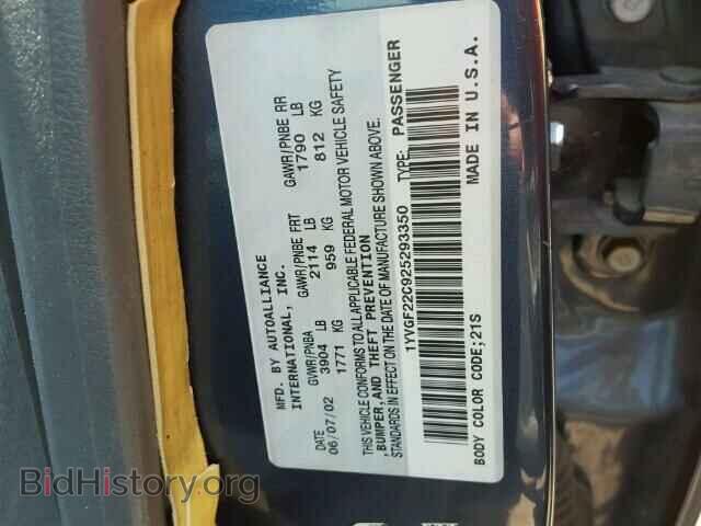 2002 MAZDA 626 - VIN: 1YVGF22C925293350 - Фото 9